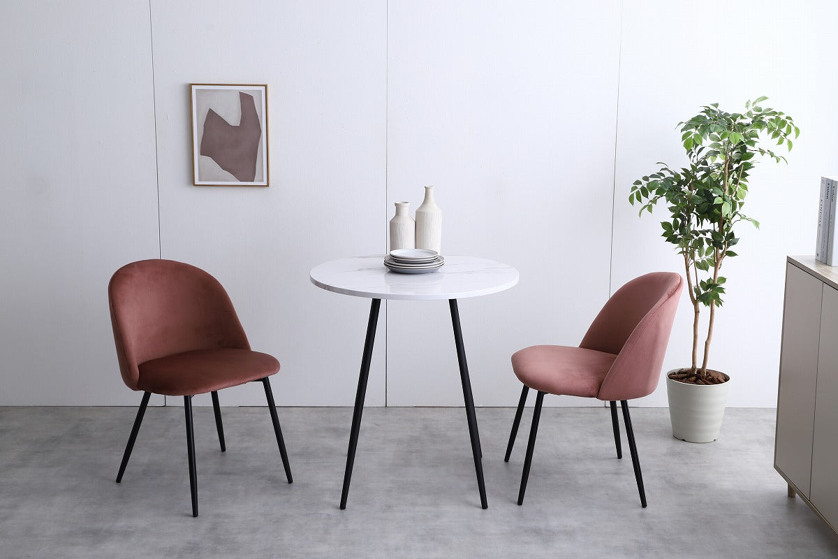 [3点セット]幅70cm大理石柄ダイニングテーブル+ベロアダイニングチェア2脚 韓国インテリア エコロファニチャー