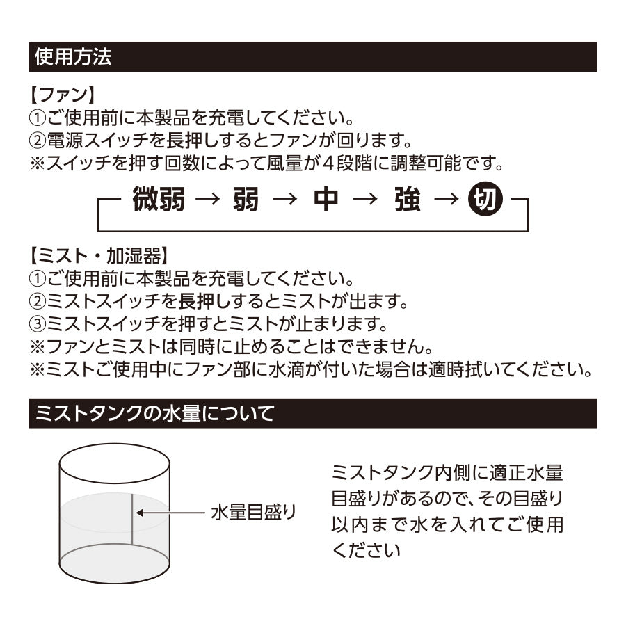 【送料無料】ミストハンディファン USB扇風機 加湿機能付き 小型 携帯用 4段階風量 冷却 ストラップ付き 熱中症対策