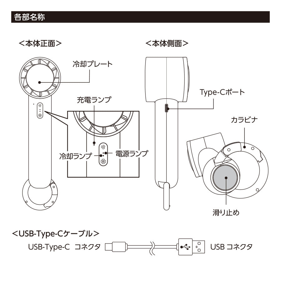 【送料無料】冷却プレート付きUSBファン カラビナ付き 携帯扇風機 小型 スタンド機能付き ペルチェ 冷却