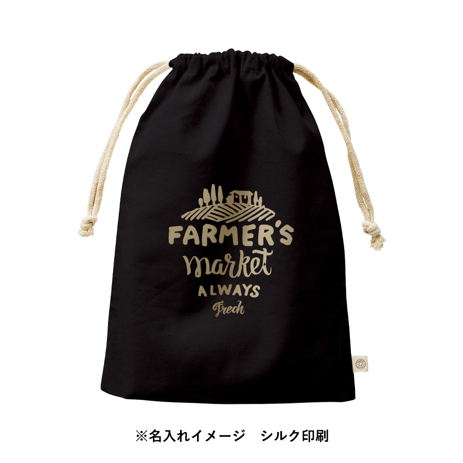 オーガニックコットンガゼット巾着（L）　ブラック トレードワークス
