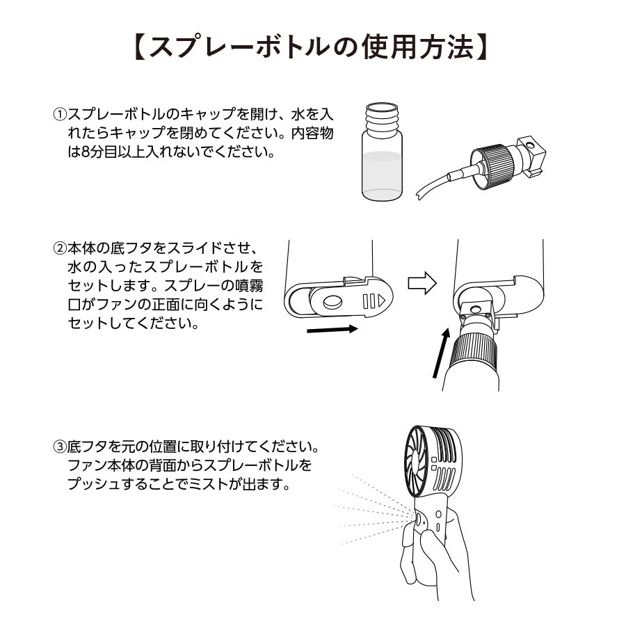 【送料無料】ミストファン USBハンディファン 風量3段階 冷却ミスト付き 携帯扇風機 小型 ストラップ付き 熱中症対策
