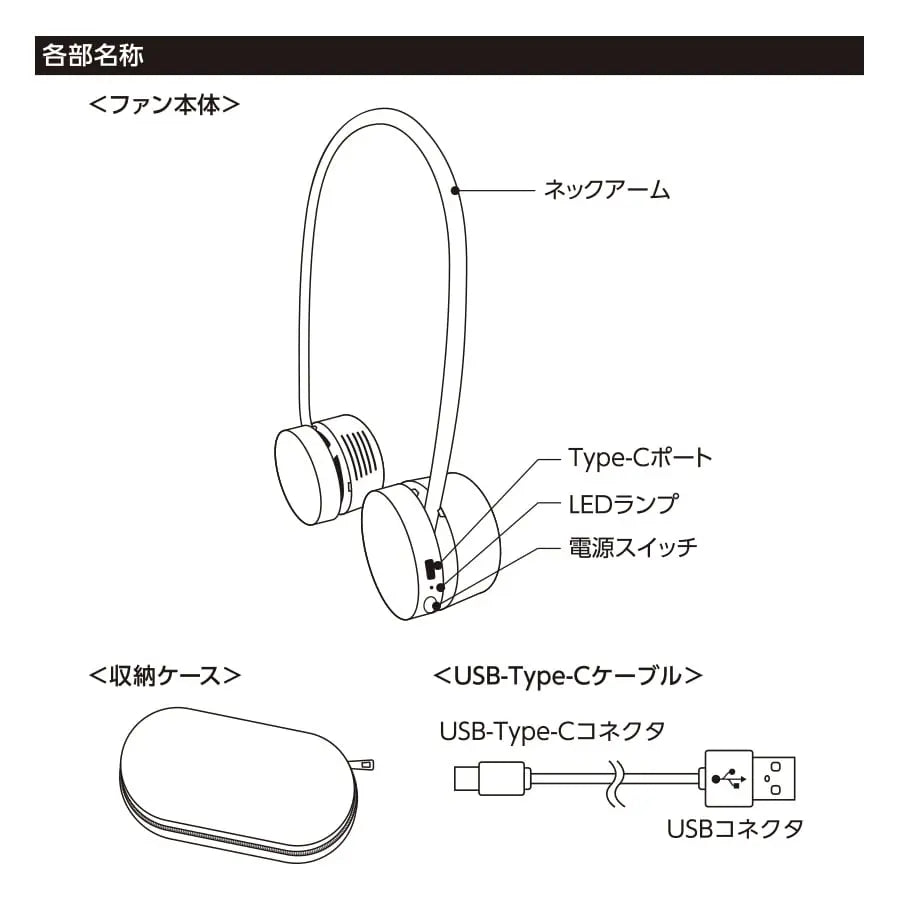 折りたたみネックUSBファン ホワイト クールグッズ 熱中症対策グッズ トレードワークス
