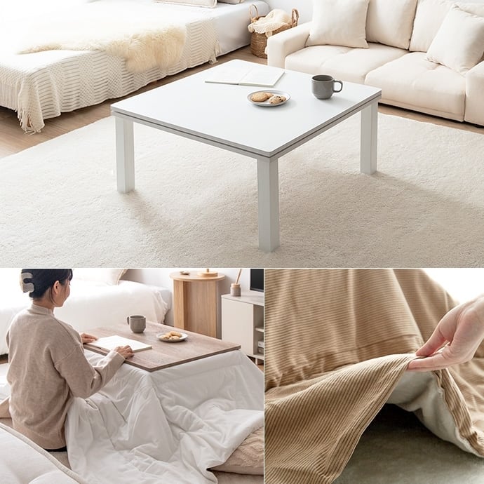 [正方形:天板 75cm×75cm] こたつ&掛け布団2点セット リバーシブル(表地:コーディロイ生地) コンパクト収納可 エコロファニチャー
