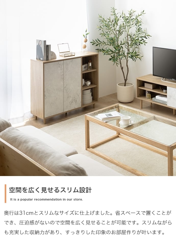 [幅96cm] バイカラーキャビネット ノイズレスデザイン 可動棚 開閉プッシュオープン式 エコロファニチャー