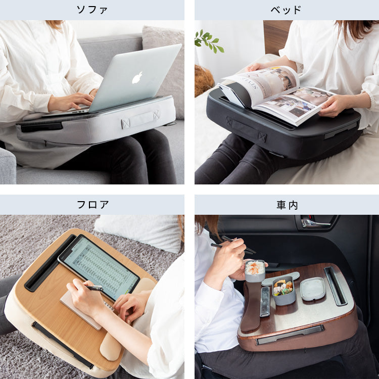 [幅48cm] クッション付きテーブル 木目 膝上テーブル テレワーク 可愛い おしゃれ ラップトップテーブル 木製 Praco 宮武製作所