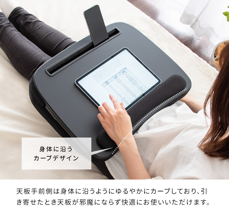 [幅48cm] クッション付きテーブル 木目 膝上テーブル テレワーク 可愛い おしゃれ ラップトップテーブル 木製 Praco 宮武製作所