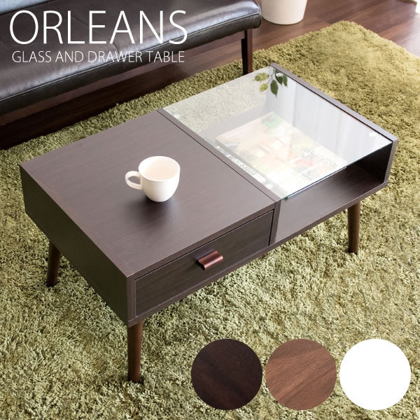[幅80cm] ローテーブル ORLEANS 合成樹脂化粧繊維板 強化ガラス 天然木 ラバーウッド 宮武製作所