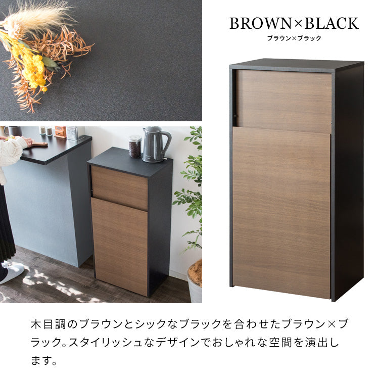 [幅45cm]プッシュ式 ダストボックス キャスター 木製 キッチンペール ゴミ箱 おしゃれ スリム ペダル 省スペース 扉付き Helios 宮武製作所
