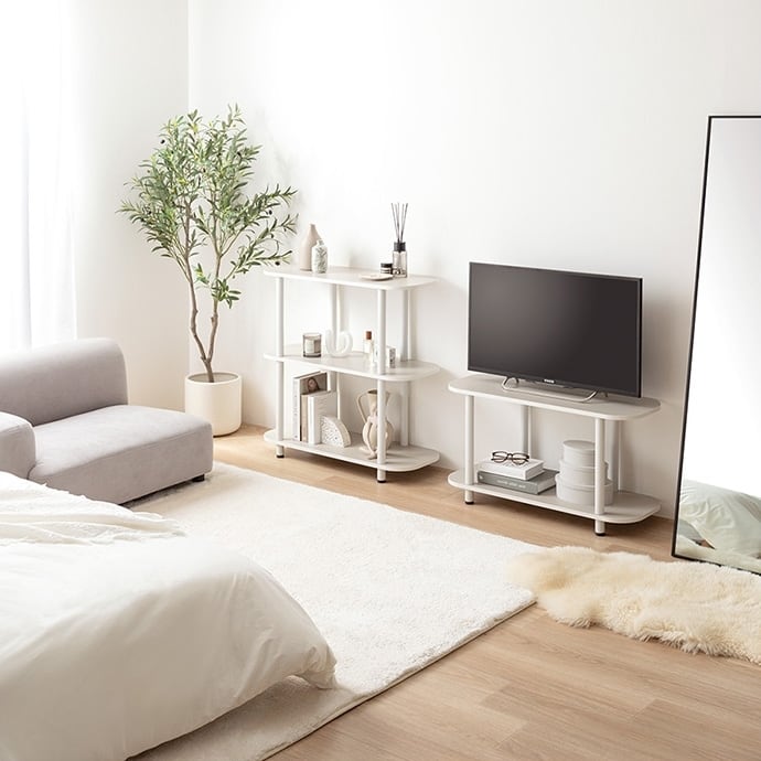 [幅80cm] 丸みデザイン オープンラック 3段 韓国インテリア 木製棚 収納ラック パラム 工具不要 エコロファニチャー
