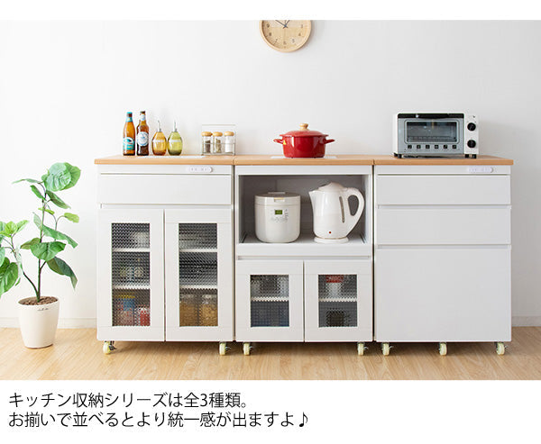 [幅60cm] キッチン収納シリーズ キャスター付レンジ台 スライド棚 炊飯器収納 Semplice 宮武製作所