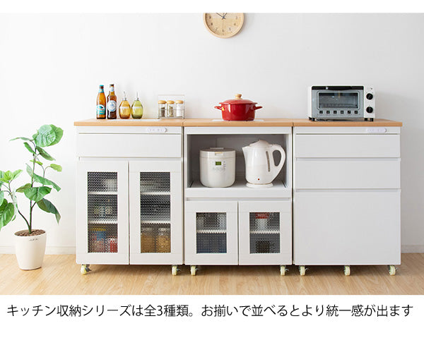 [幅60cm] キッチンチェスト レンジラック キッチン収納 キャスター スライド棚 レンジ台 炊飯器収納 Semplice 完成品 宮武製作所