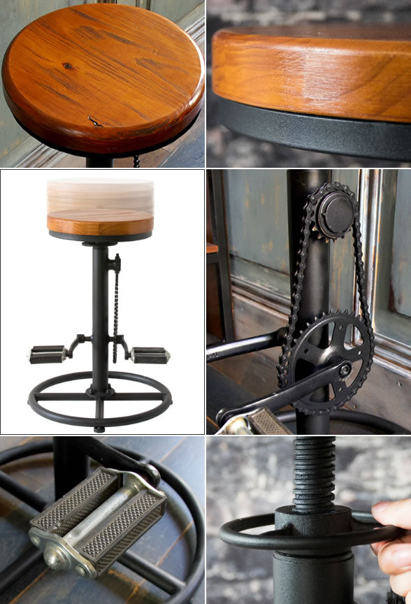 バーチェア INDUSTRIAL 天然木 パイン材 スチール ポリプロピレン 樹脂製キャップ付き 自転車風デザイン 宮武製作所
