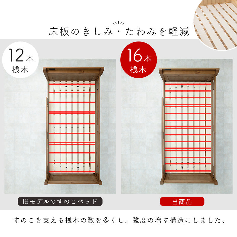 【ロフトタイプ】天然木すのこロフトベッド ハイタイプ 収納スペース付き 木製ベッド はしご付き シングル 頑丈 北欧