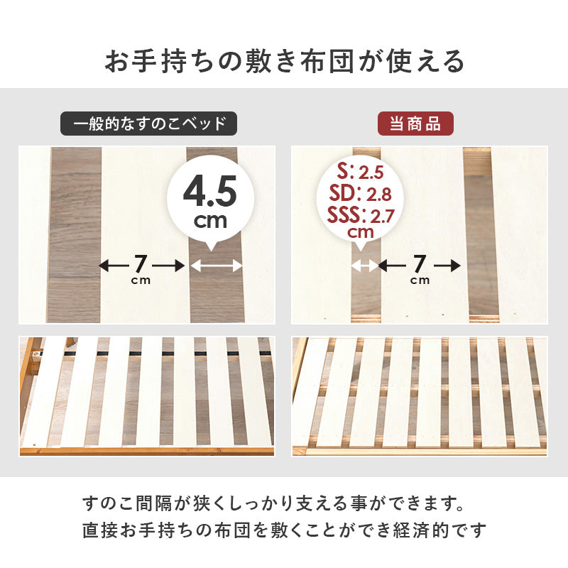 【高さ4段階調整】天然木すのこベッド 大容量収納対応 頑丈設計 シングルベッド ロングサイズ対応