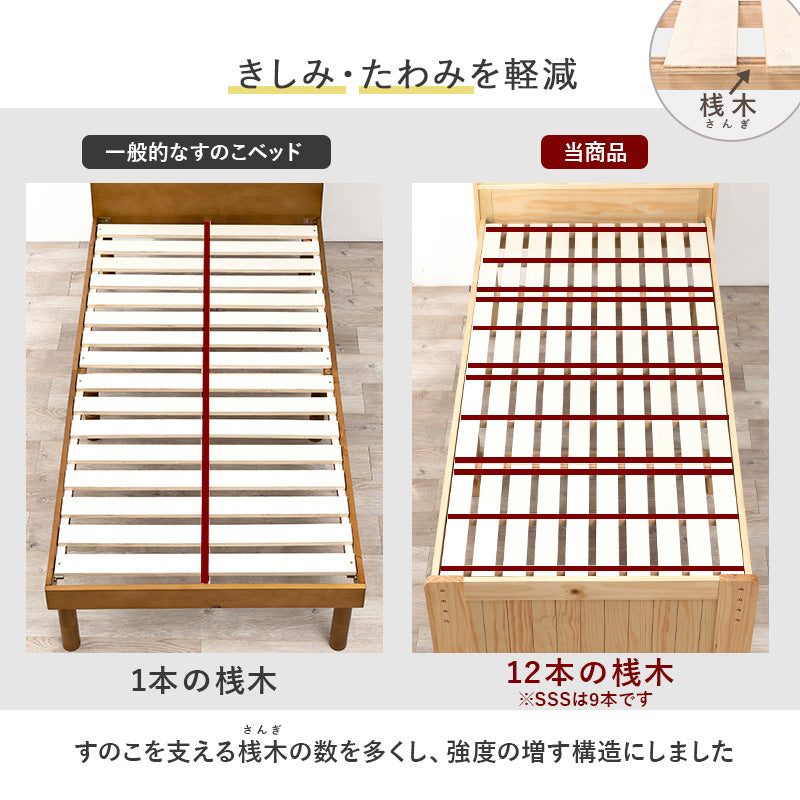 【高さ4段階調整】天然木すのこベッド 大容量収納対応 頑丈設計 シングルベッド ロングサイズ対応