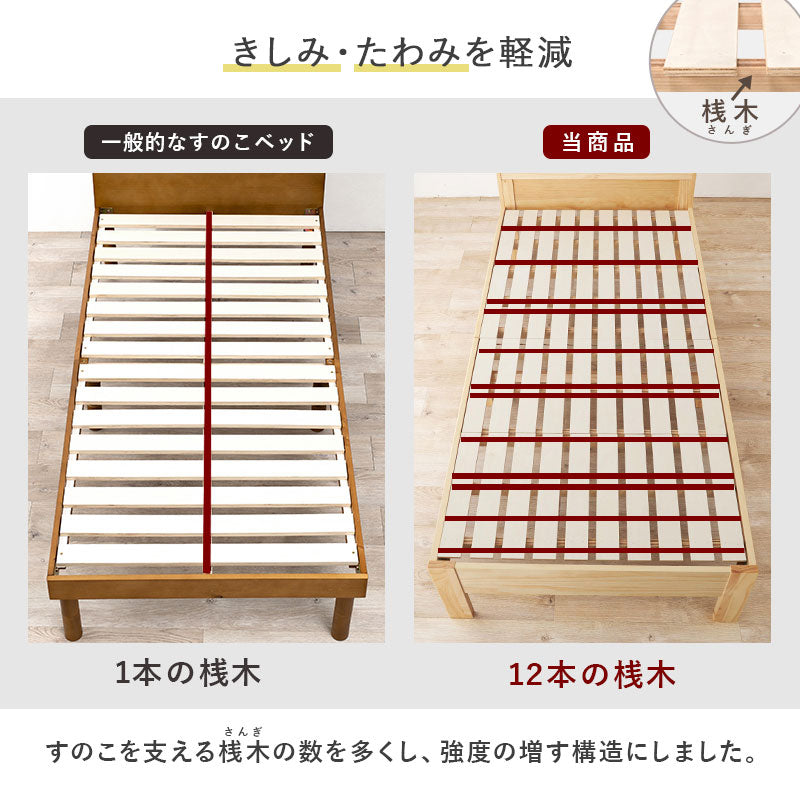 【引き出し収納付き】木製すのこベッド 宮棚付き スマホスタンド対応 シングルベッド 大容量収納