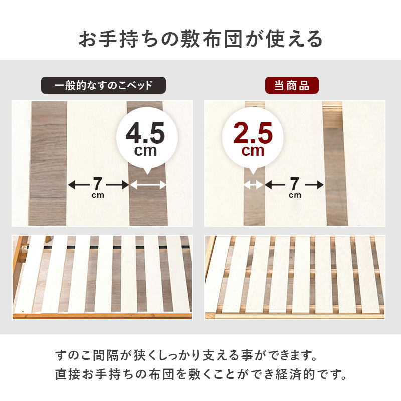 【引き出し収納付き】木製すのこベッド 宮棚付き スマホスタンド対応 シングルベッド 大容量収納