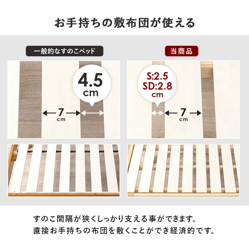 【ロングサイズ対応】天然木すのこベッド 敷布団対応 頑丈設計 シングルベッド 北欧