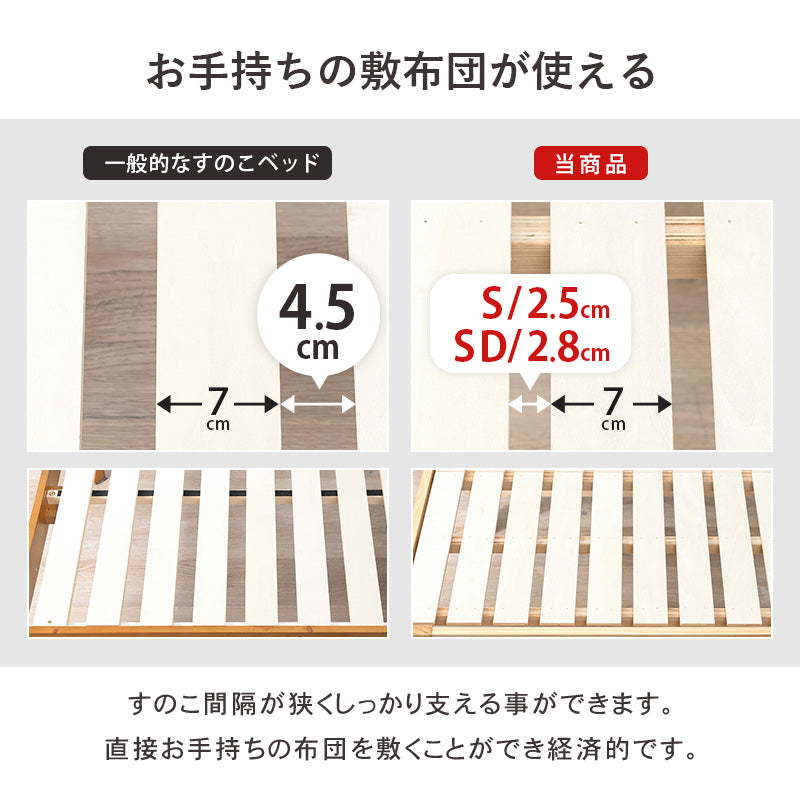 【収納力抜群】ロングサイズ天然木すのこベッド 大容量床下収納 シングルベッド 頑丈 木製
