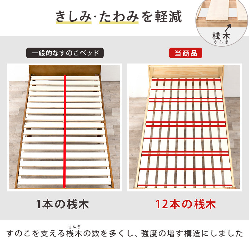 【収納力抜群】ロングサイズ天然木すのこベッド 大容量床下収納 シングルベッド 頑丈 木製