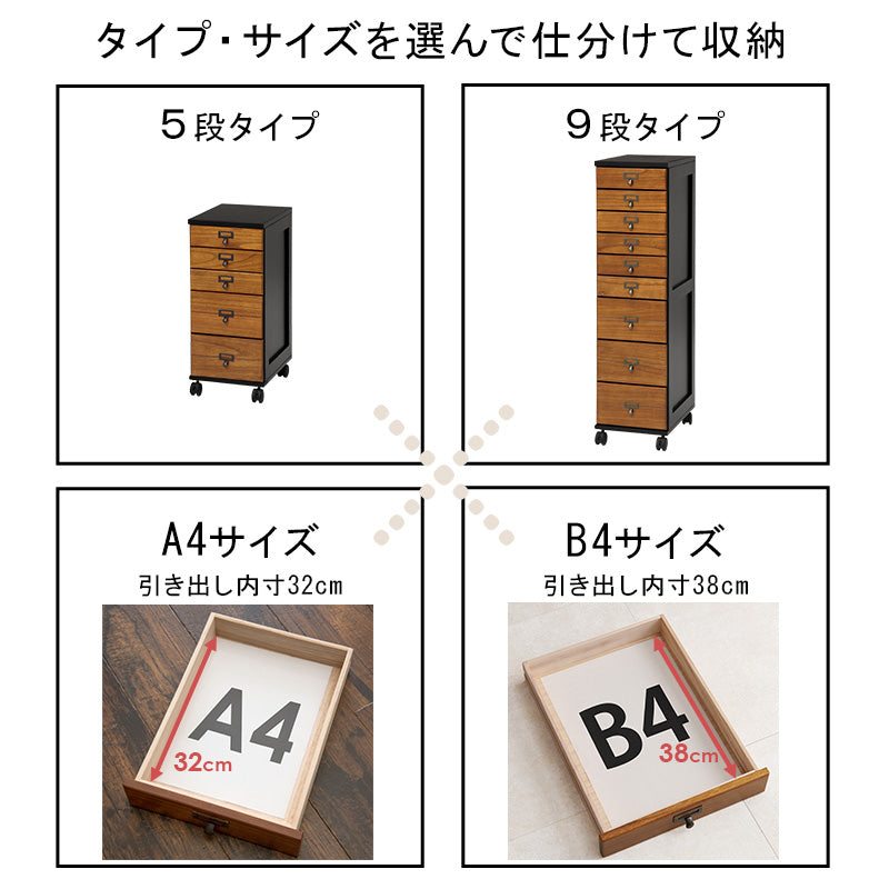 【キャスター付き】5段チェスト A4収納対応 引き出し収納 リビングチェスト