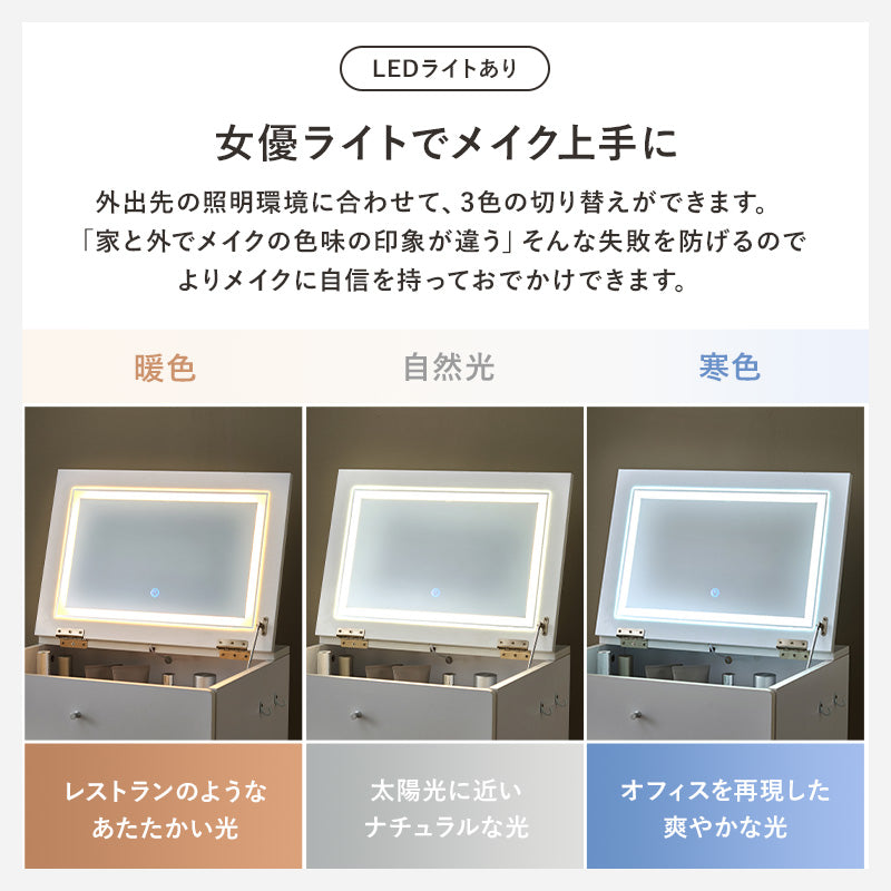 【スツール付き】2口コンセント付き ドレッサーセット デスク兼用 メイク台