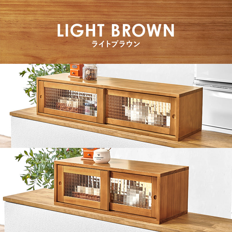 【両面引き戸収納】調味料ラック カウンター上収納 ガラス扉 キッチン収納