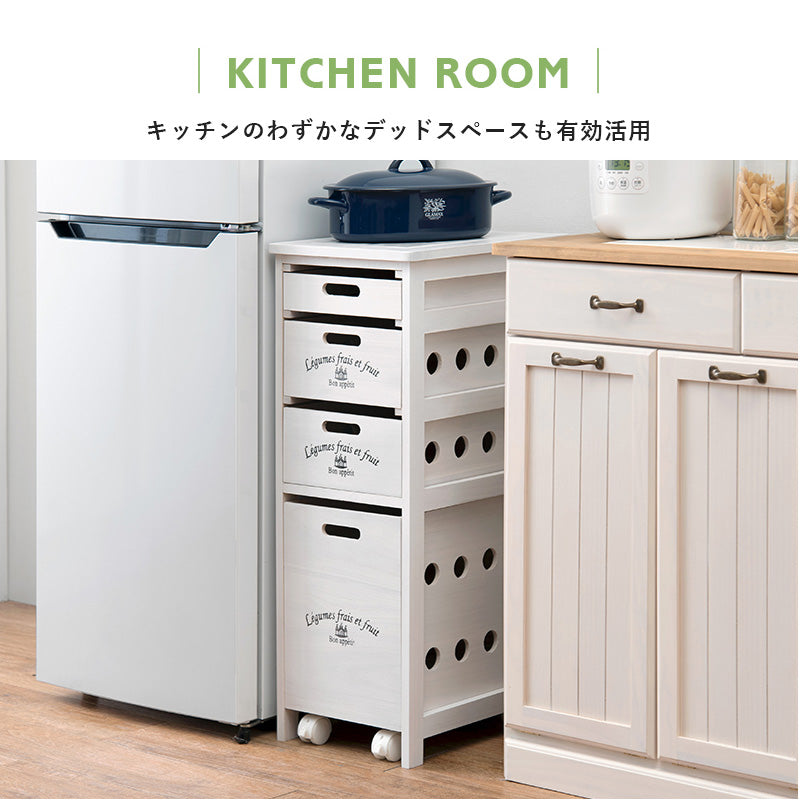 【キャスター付き】木製野菜ストッカー タイル天板付き キッチンワゴン 通気性収納