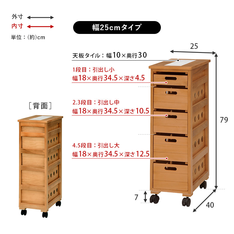 【幅20cmスリム】キッチンストッカー タイル天板付き 隙間収納 キッチンラック