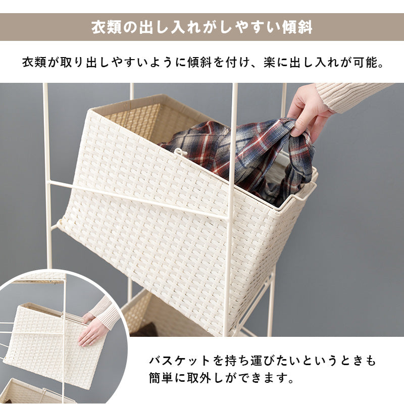 【分別収納】バスケット付きランドリーワゴン キャスター付き 洗濯かご