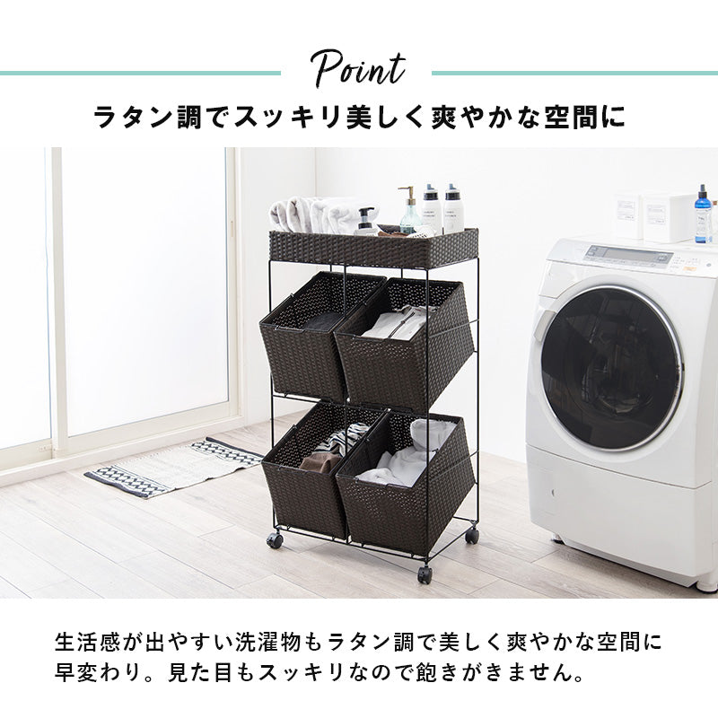 【分別収納】バスケット付きランドリーワゴン キャスター付き 洗濯かご