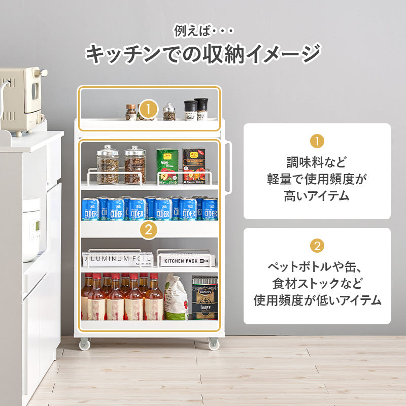【隙間収納】スリムワゴンラック オープンタイプ キャスター付き キッチン収納