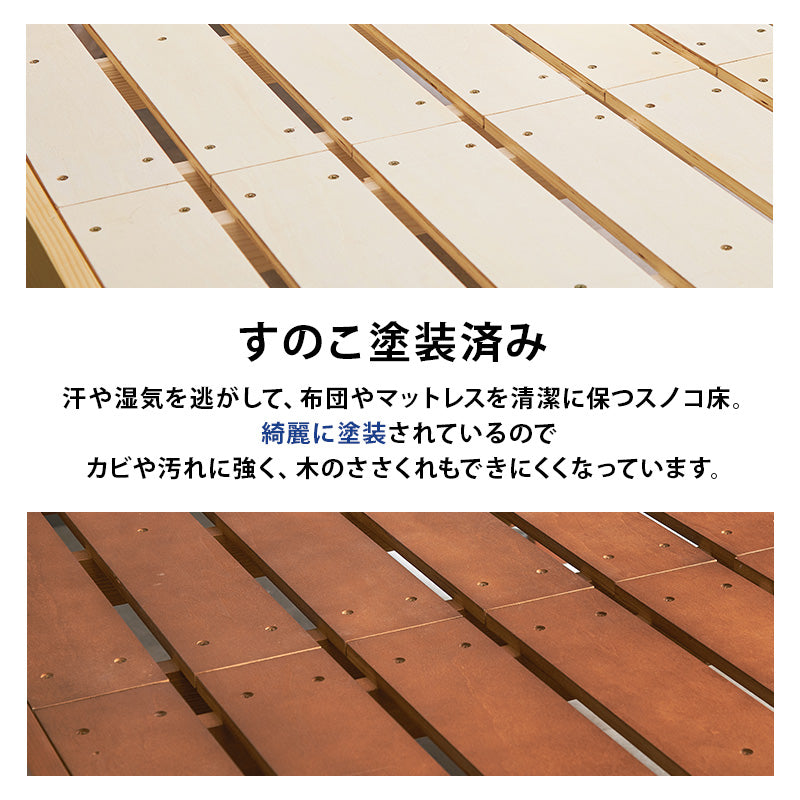 【ポケットコイルマットレス付き】宮付きすのこベッド 3段階高さ調整 コンセント付き 木製ベッド