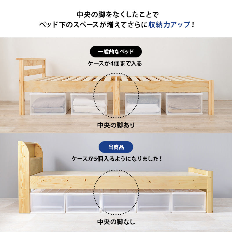 【ポケットコイルマットレス付き】宮付きすのこベッド 3段階高さ調整 コンセント付き 木製ベッド