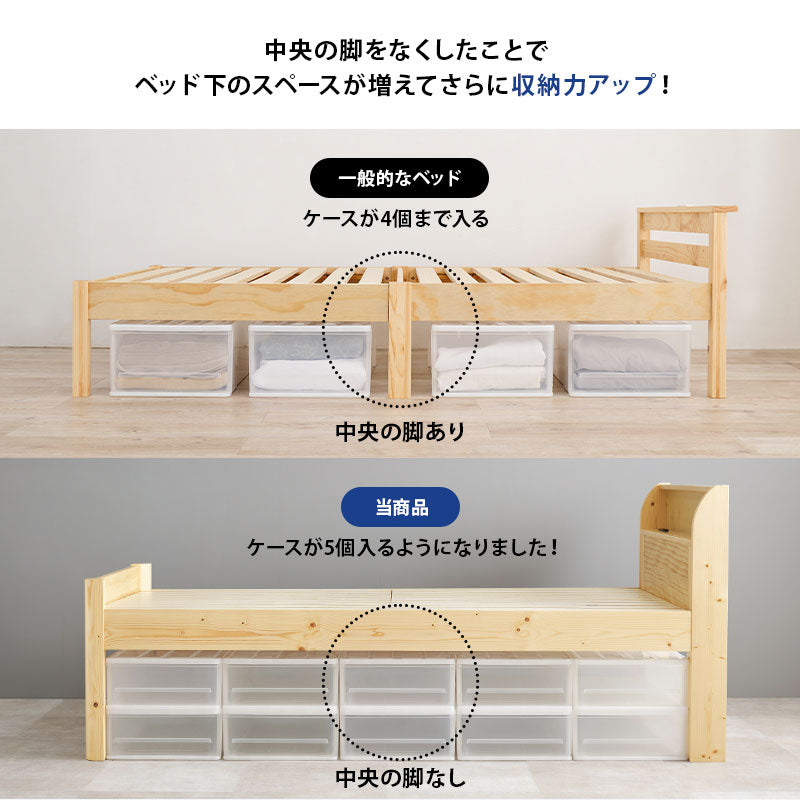 【大容量収納】宮付きすのこベッド 3段階高さ調整 コンセント付き 木製ベッド WB-7713S3301