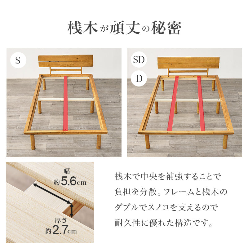 【天然い草仕様】畳すのこベッド 3段階高さ調整 ロングサイズ 木製ベッド